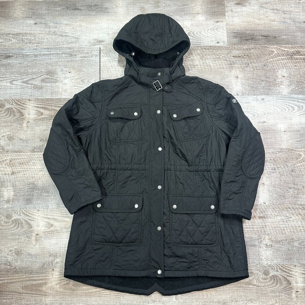Barbour International Quilted Black Hooded Jacket Zip Up Women's Size 1X